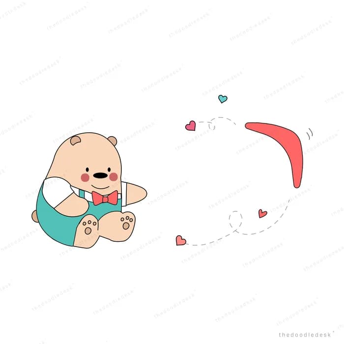 Baby in a nappy crawling with hearts around
