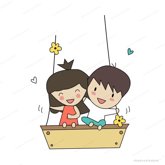 Two children sitting together in a small wooden boat