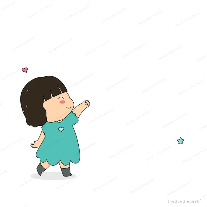 Girl in a teal dress walking with a small star