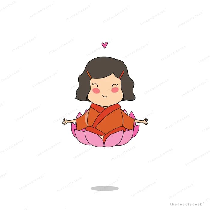 Girl meditating inside a pink lotus flower