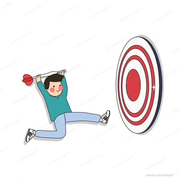 Man throwing a dart toward a target board