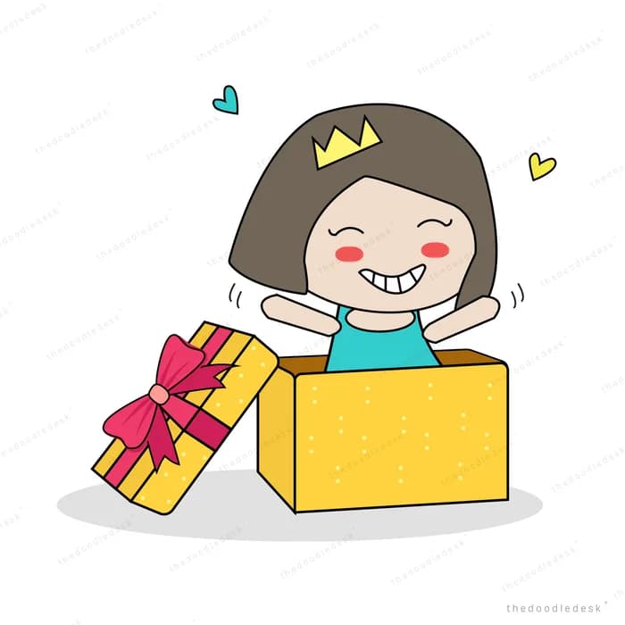 Girl opening a yellow gift box with a red present beside