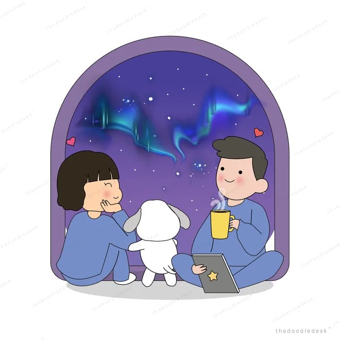 Family gathered under a dark arch with drinks