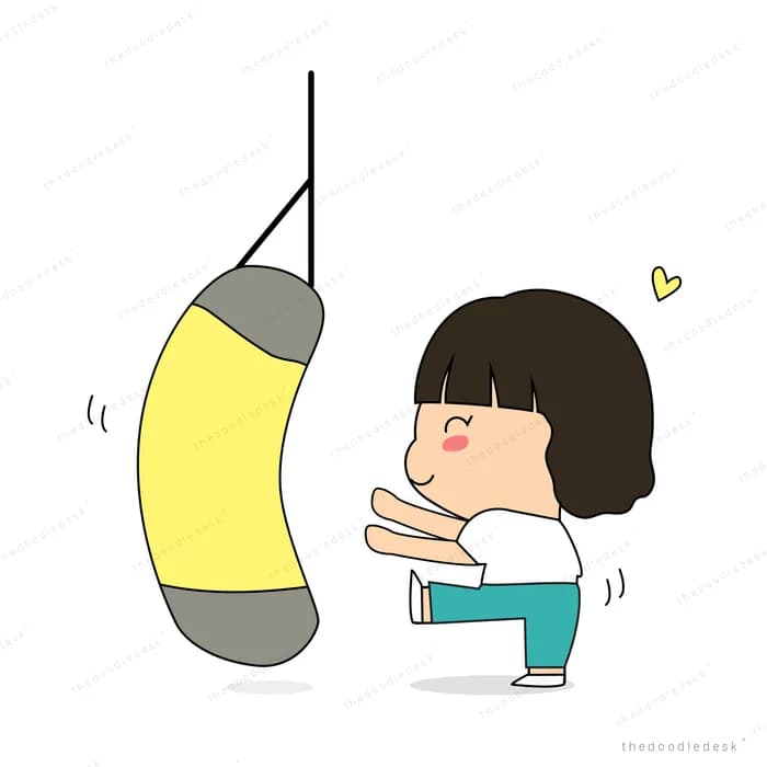 Girl sitting beneath a giant hanging pencil