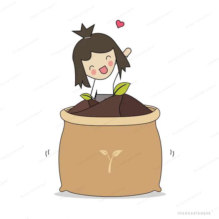 Girl emerging from a large sack or pot
