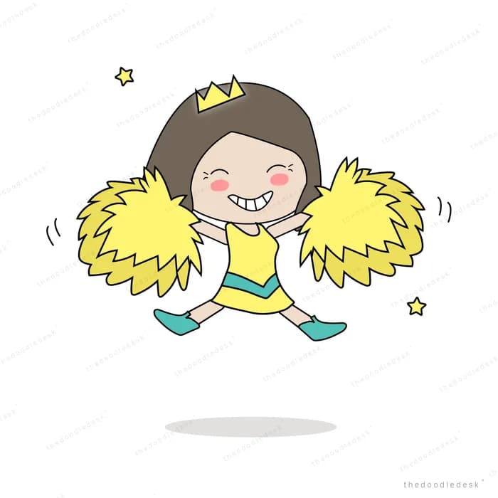 Cheerleader girl jumping with yellow pom poms
