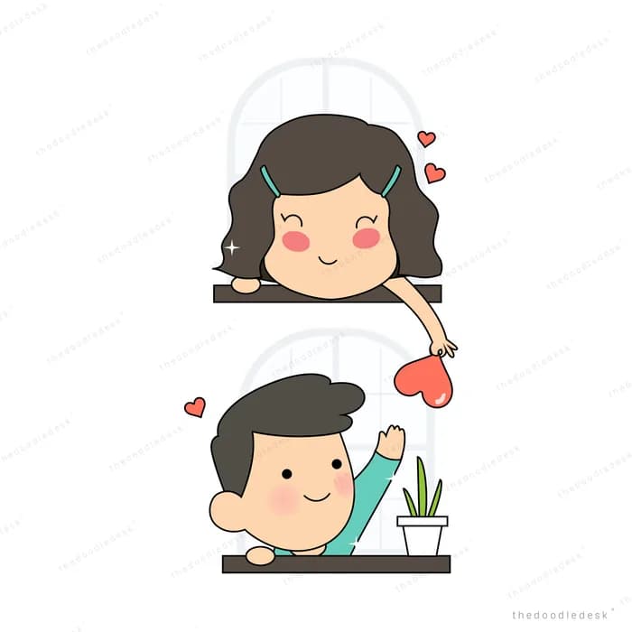 Woman above and man below at a shelf with a plant