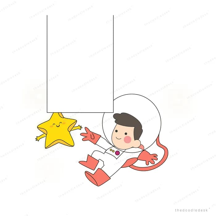 Astronaut child floating with a star and blank banner