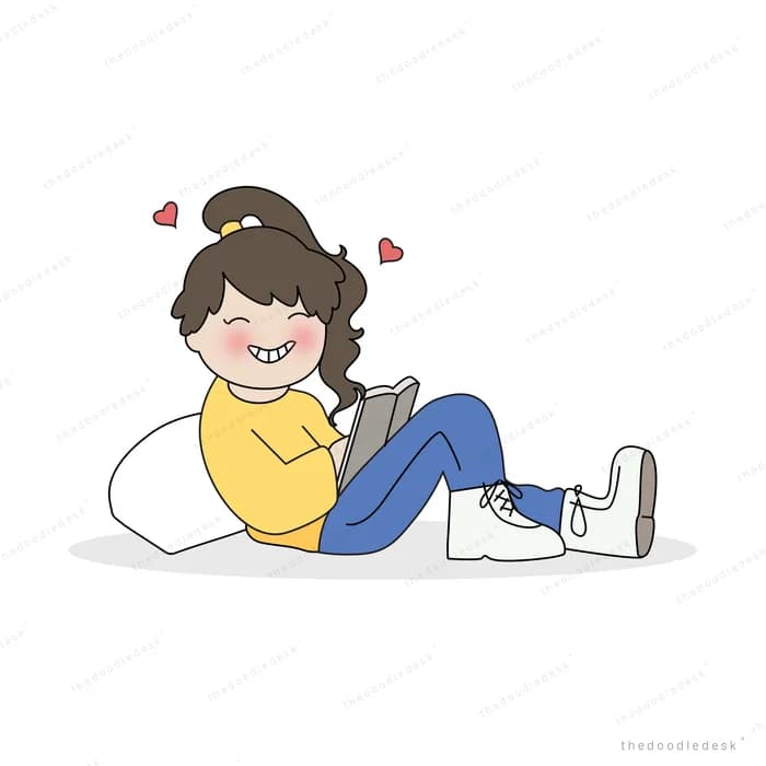 Girl sitting on the floor leaning back with hearts