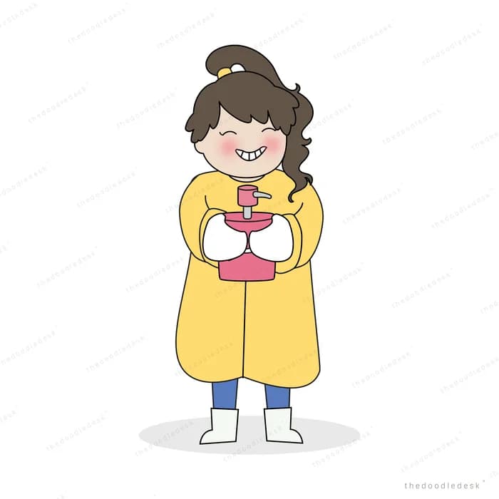 Woman in a yellow coat holding a warm drink
