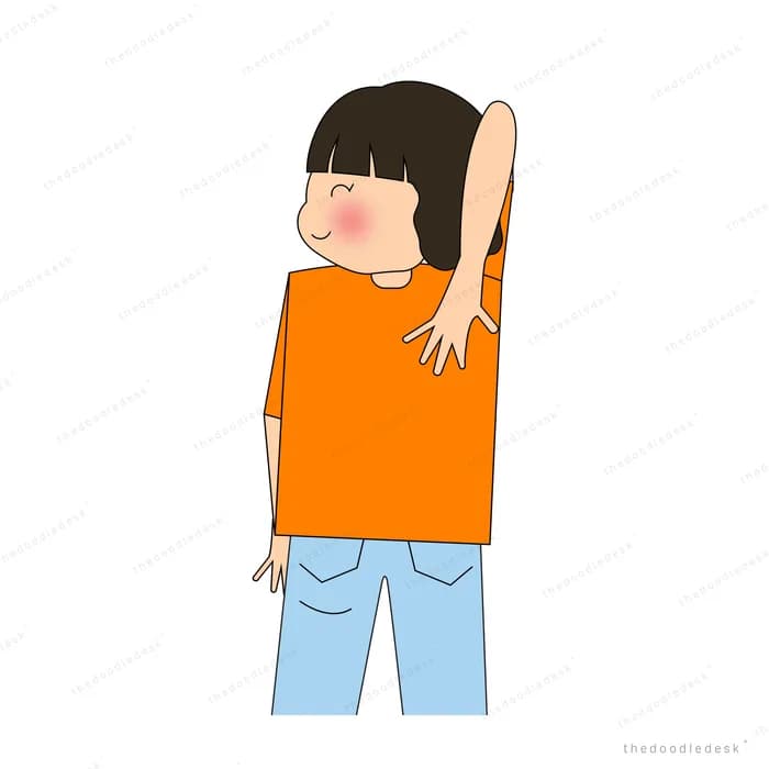 Girl in orange stretching one arm overhead