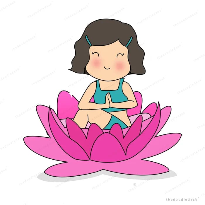 Girl meditating inside a large pink lotus
