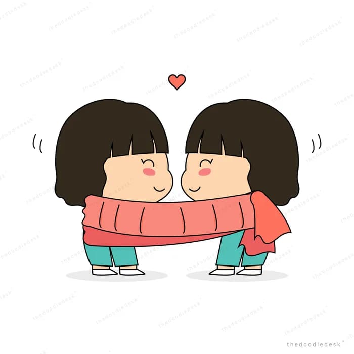 Two children pressing cheeks together with a heart