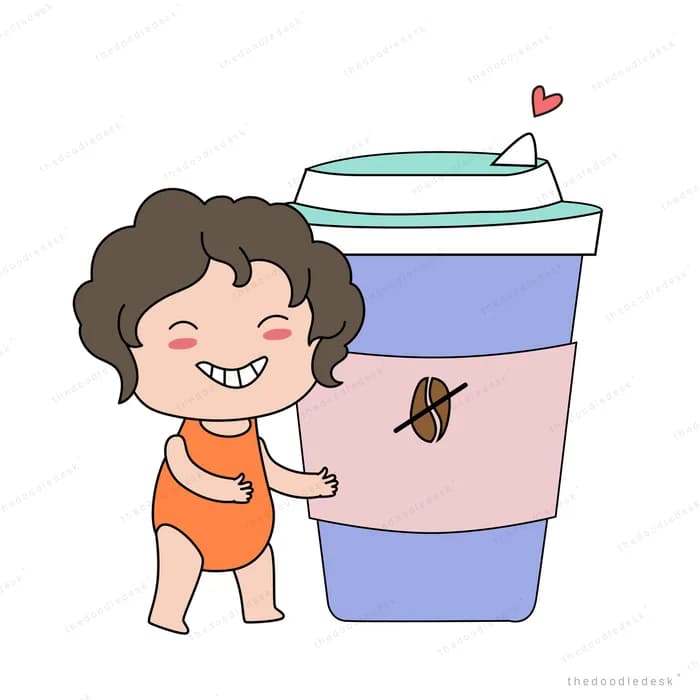 Girl beside an oversized takeaway coffee cup
