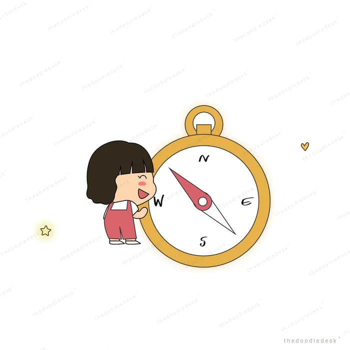 Girl holding a large golden compass