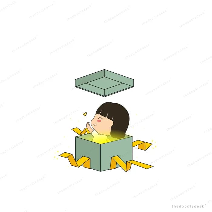 Girl bursting out of an opened gift box