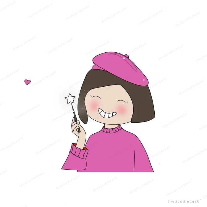 Woman in a pink beret holding a wand