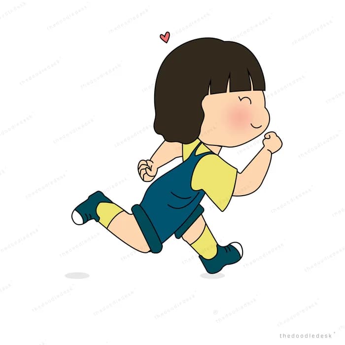 Girl running forward with hearts trailing