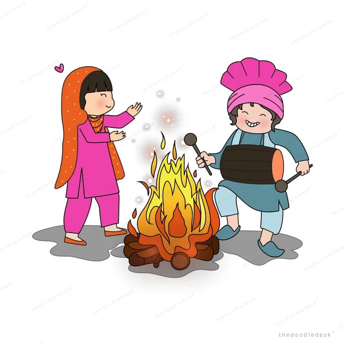 Family gathered around a bonfire in winter clothes