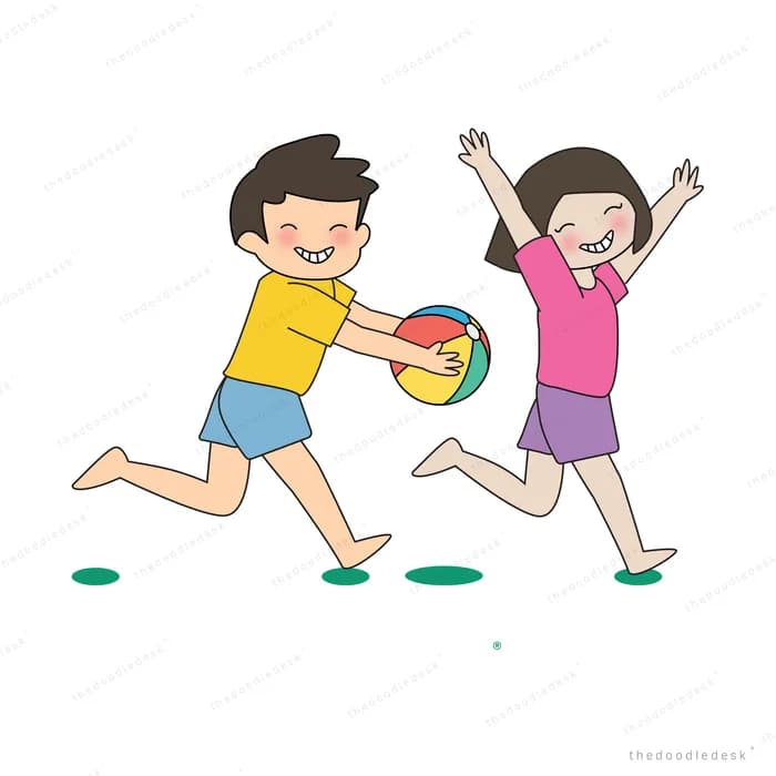 Children playing catch with a colourful ball