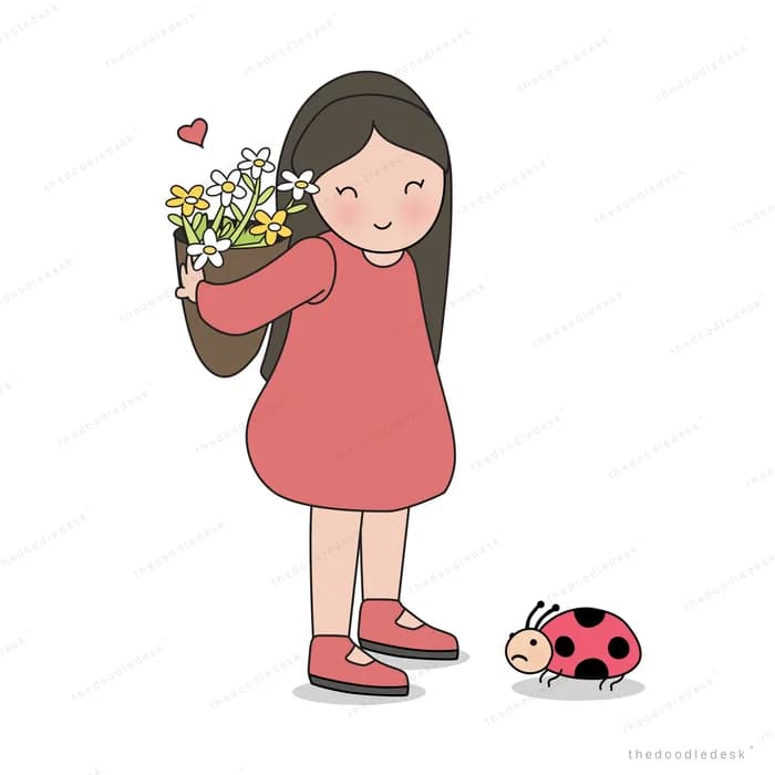 Woman in a red dress holding a bunch of flowers