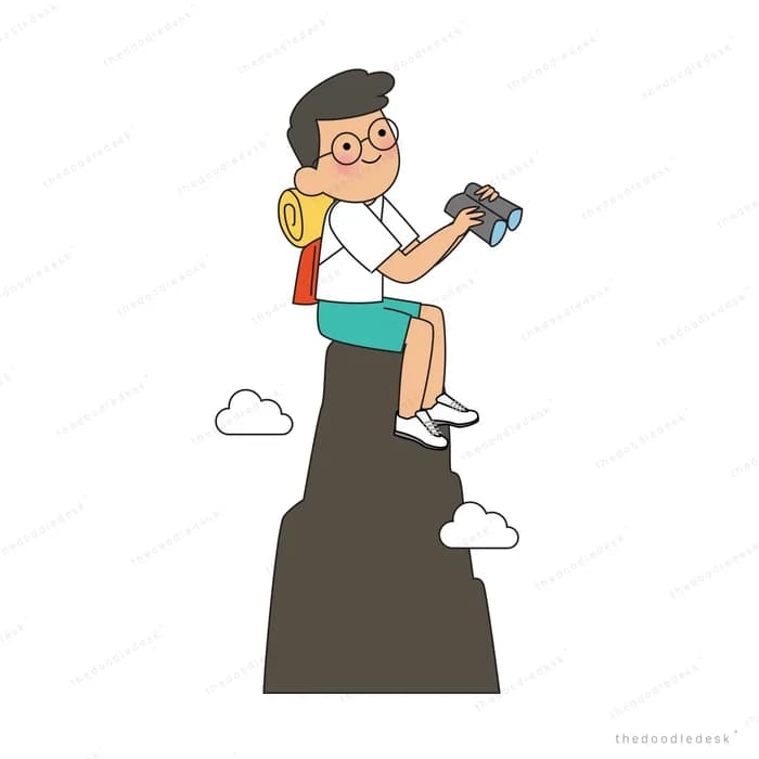 Man with a backpack standing on a rocky peak