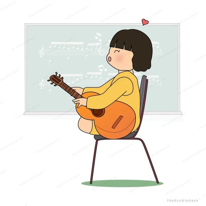 Girl playing an acoustic guitar on a stool