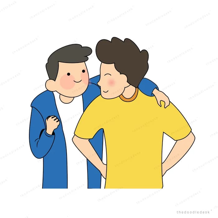 Two men standing shoulder to shoulder