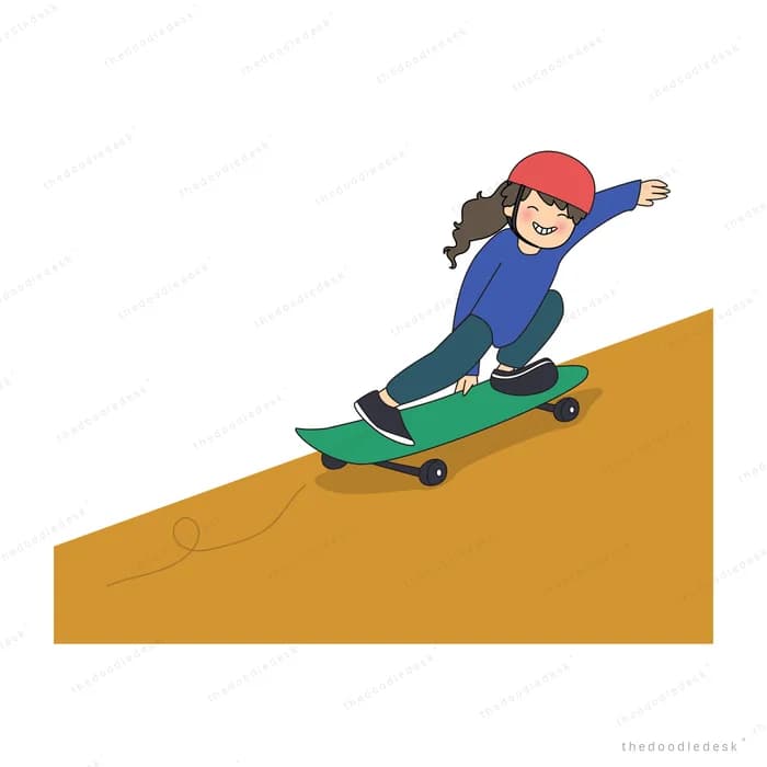 Girl riding a skateboard down an orange ramp