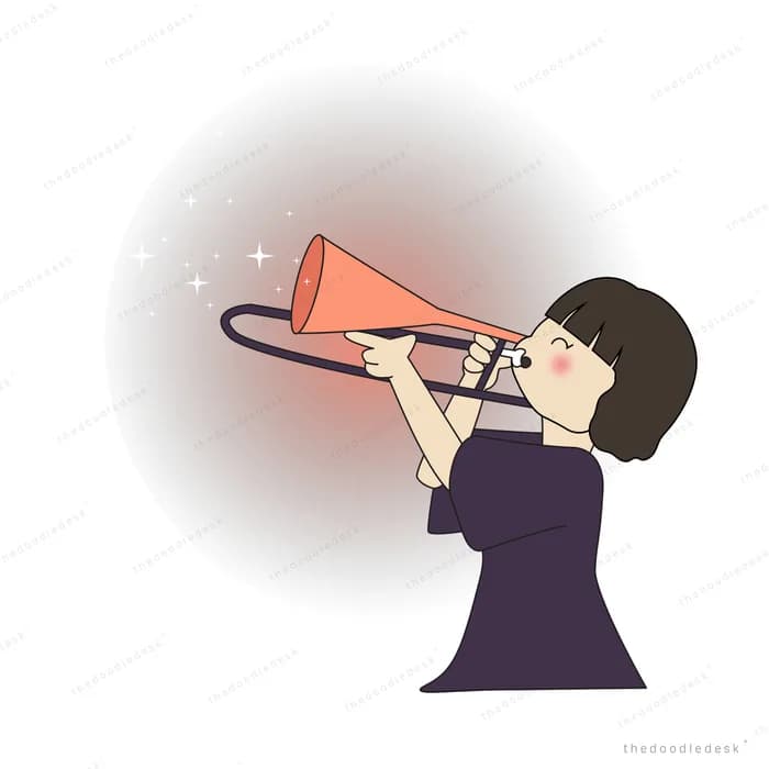 Woman with a megaphone against a dark starry circle