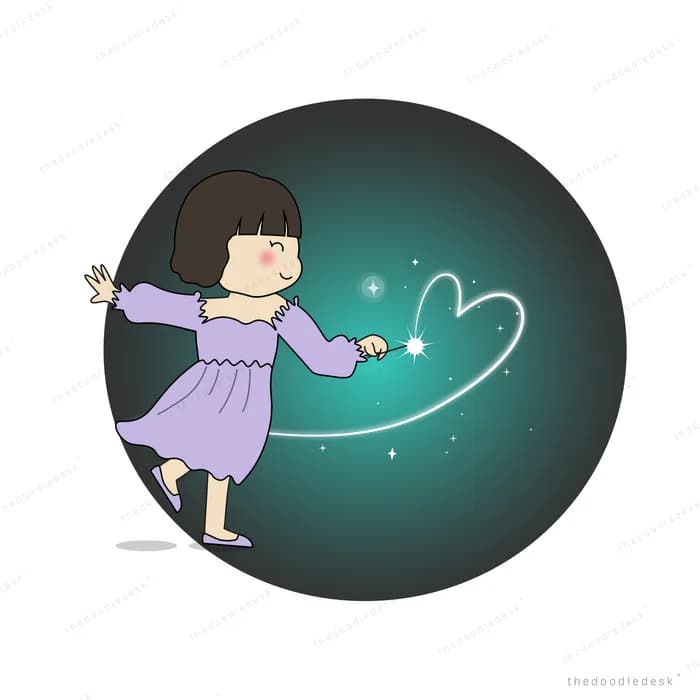 Girl drawing a glowing heart trail in the dark