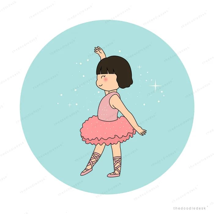 Ballerina girl on pointe inside a mint circle