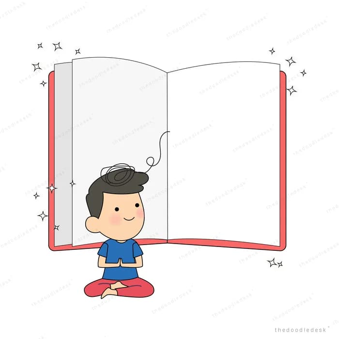 Boy sitting inside a giant open red book