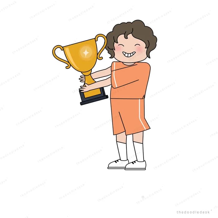 Boy holding up a gold trophy