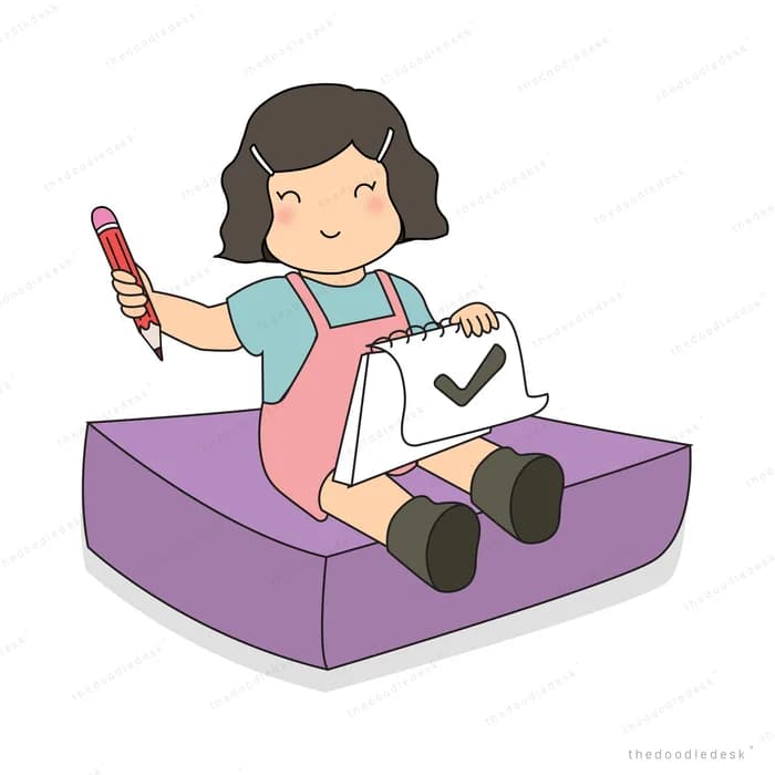 Woman sitting on a block ticking off a checklist