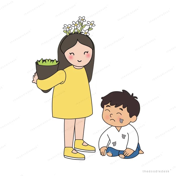 Woman offering a bowl of food to a small child