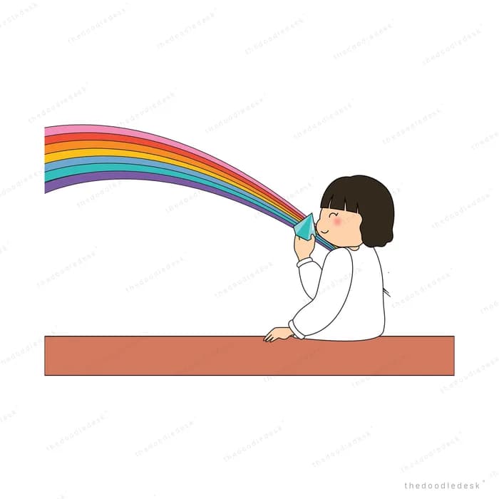 Girl painting a rainbow across a wall
