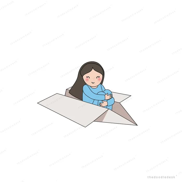 Woman sitting on a large white paper plane
