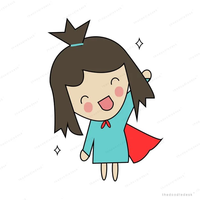 Girl in a red cape and crown standing proudly