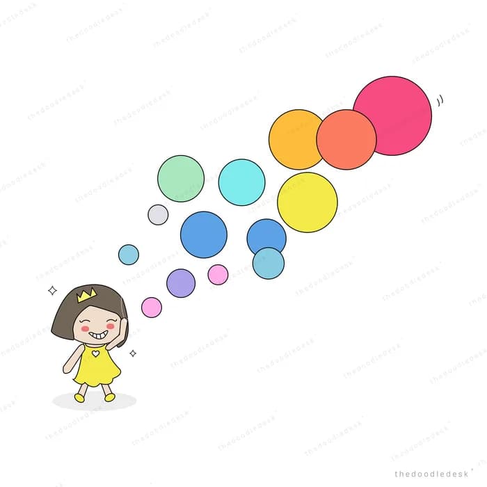 Girl releasing a stream of colourful bubbles