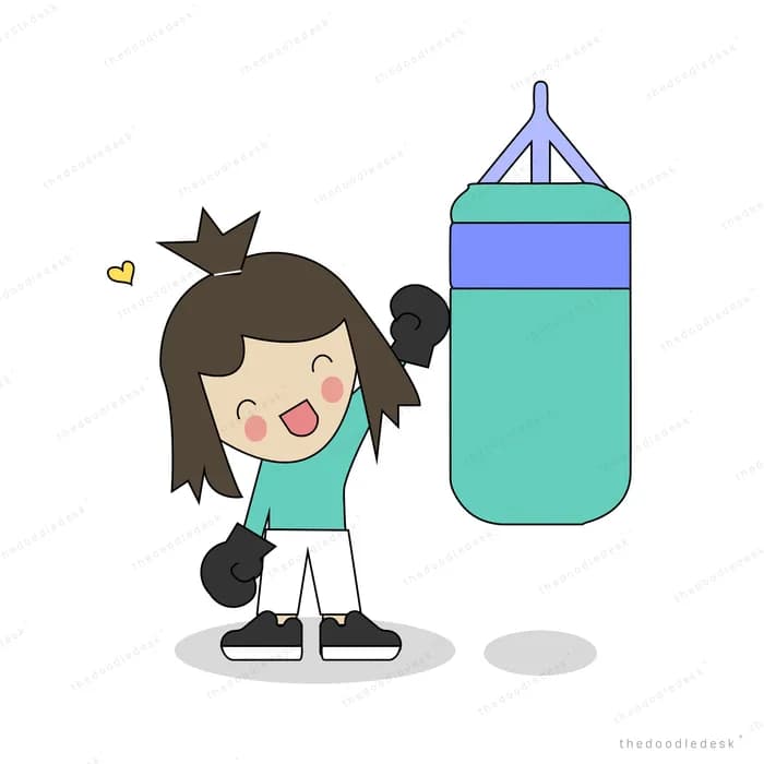 Girl in sportswear beside a punching bag