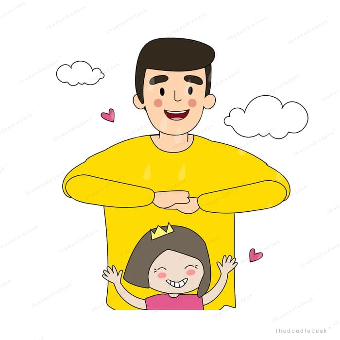 Father standing with his arms around his daughter