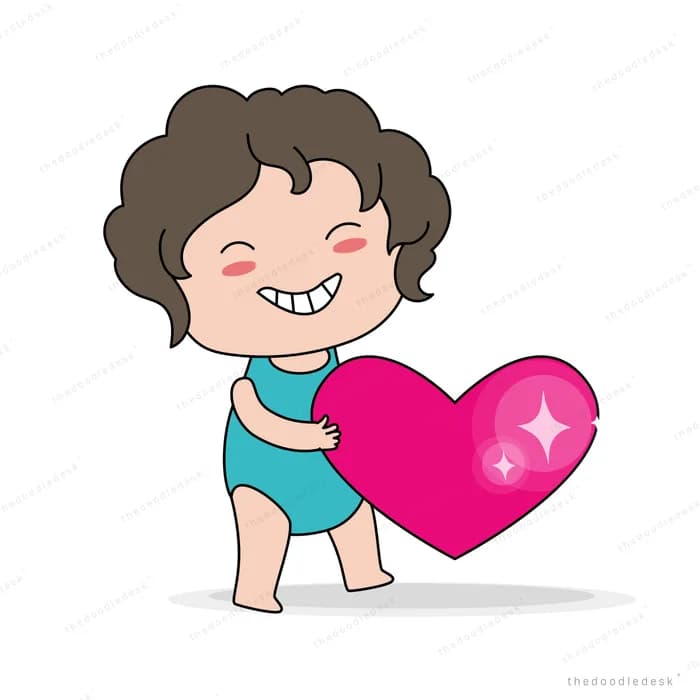 Girl kneeling to hold a large pink heart