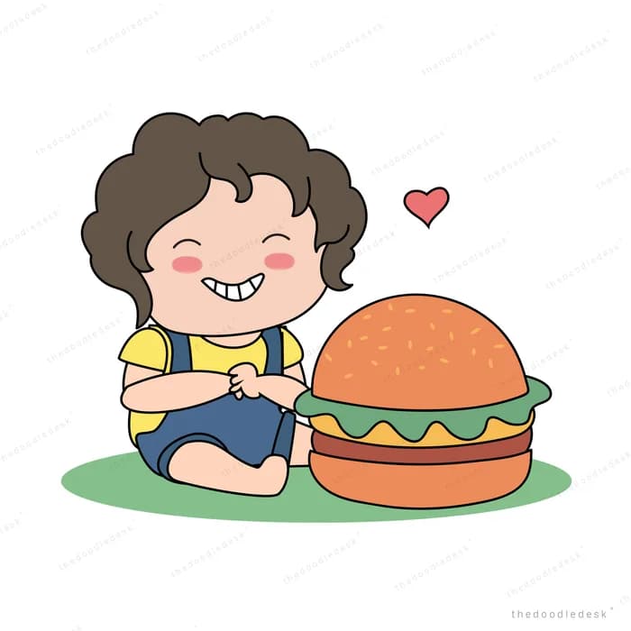Boy sitting on grass with a large burger
