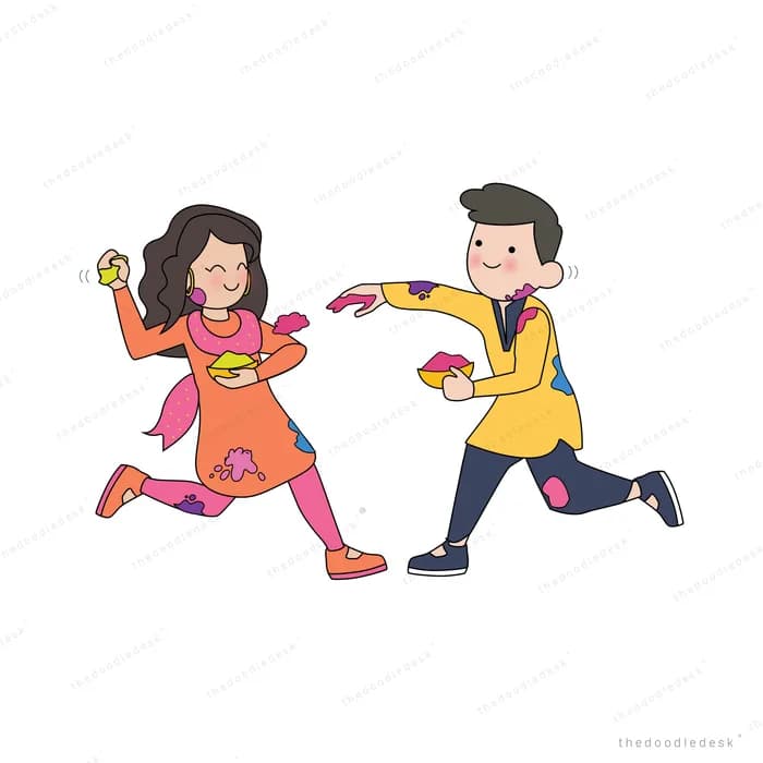 Couple spraying water colours at each other