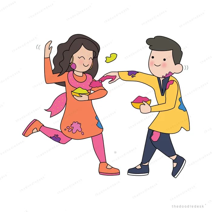 Couple smearing colour on each other's faces
