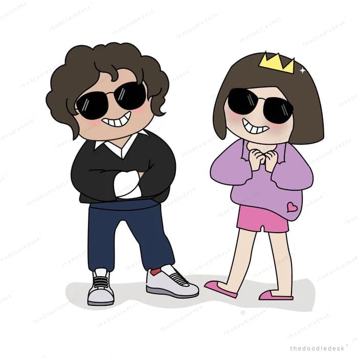 Couple in sunglasses standing together confidently