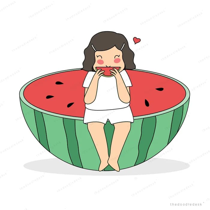 Girl sitting inside a giant watermelon half