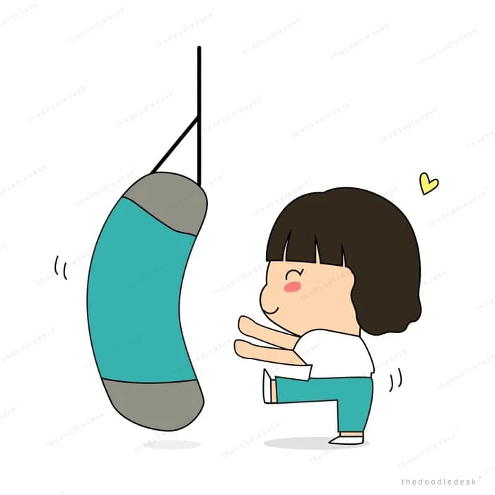 Girl sitting beneath a giant hanging pencil