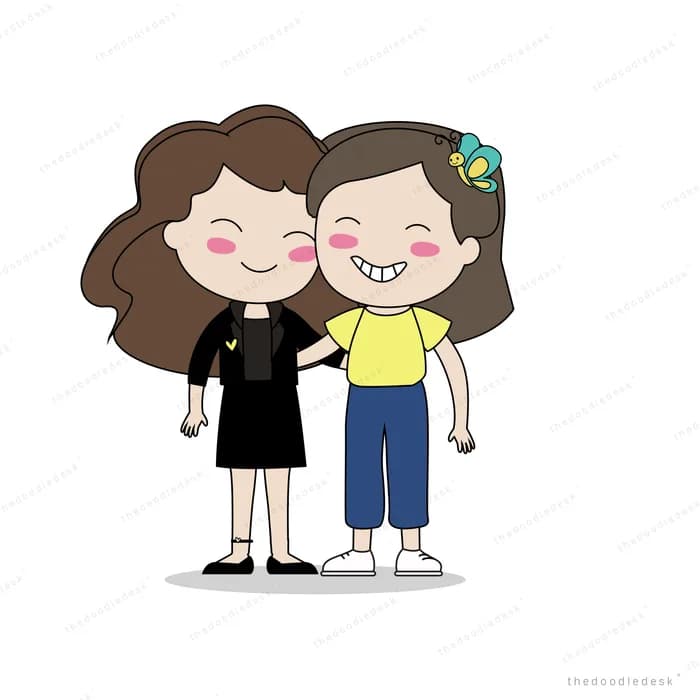 Two women standing arm in arm smiling